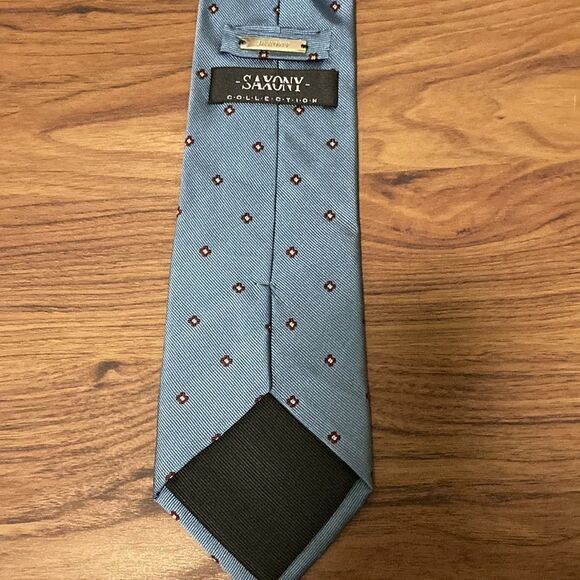 Saxony Collection Handmade Silk Tie in Blue with Saxony Signature Pattern. - Picture 3 of 5